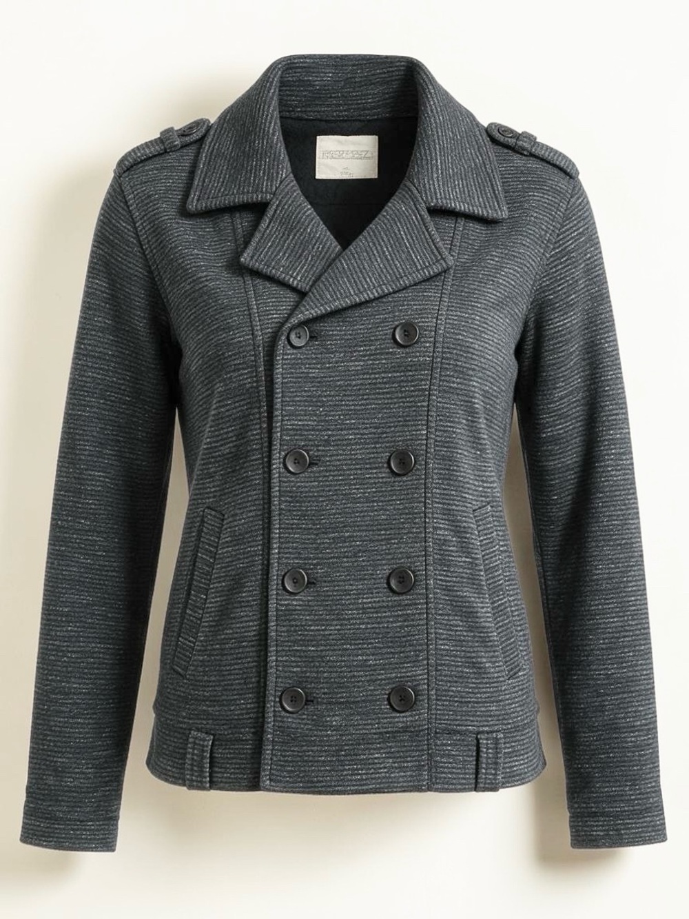 Ezekiel Knit Peacoat Jacket Small Gray Double Breasted Marled Striped Cotton
